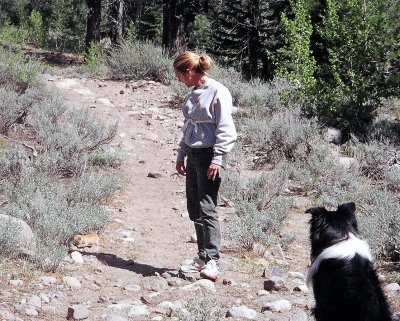 Lisa Maxwell with Scout and Little Kittie Kittie on a Trail out of Wolf Creek Campground