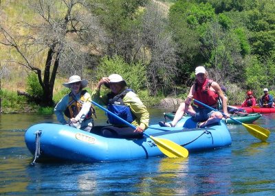 Larry Hazen with Laurie Light and Lyrinda Snyderman on the Mokelumne