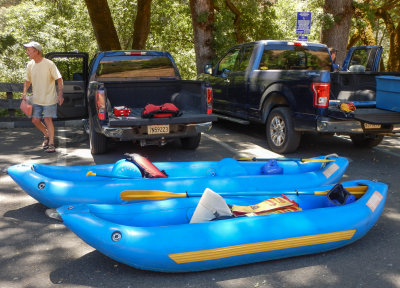 A Couple Inflatable Kayaks at the Parking Lot Put-In of the Mokelumne Electra Run