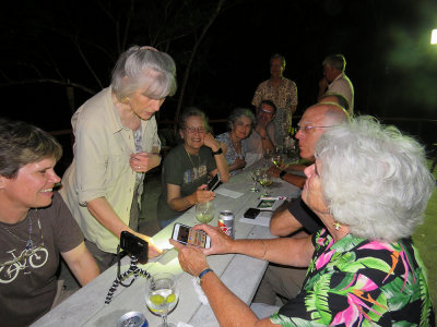 Sally reading haiku for Micheles Birthday tribute