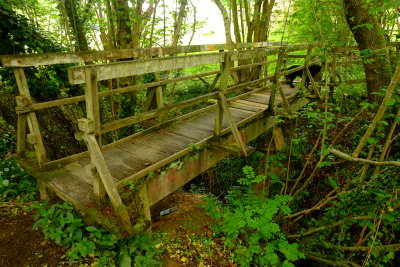 A rather  rundown  footbridge , over  a  veritable  gorge.