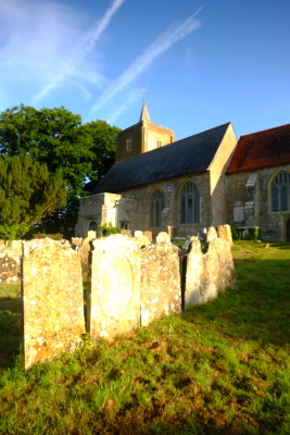 The  redundant  church  in bright  early  sunshine .