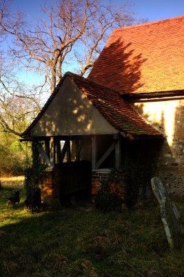 The former estate church, in shadow.