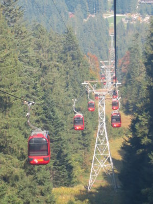 On the long descent to Lucerne , by cable car .