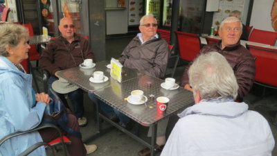A much welcomed coffee break , waiting for the train , at Brienz