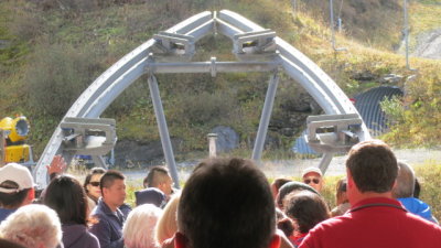 The docking point for the rotating cable cars .