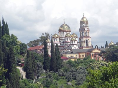 A monastery in Sukhumi, Abkhazia; love the Eastern Orthodox domes