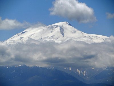 This is Mt. Elbrus, 18,500', the highest mountain in Russia and Europe.