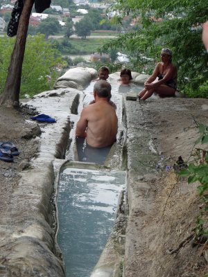 These are known as shameless baths; hot mineral water comes out of the hillside.