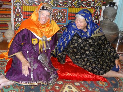 Two of our group dressed in Dagestani bridal wear