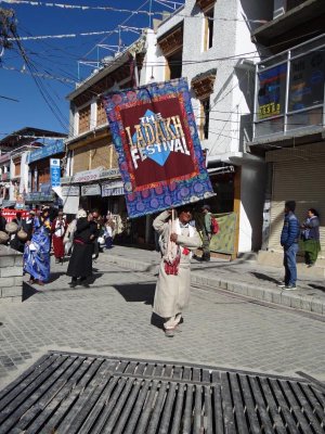Leh has a festival in hopes of attracting tourists; this is the start of a parade.
