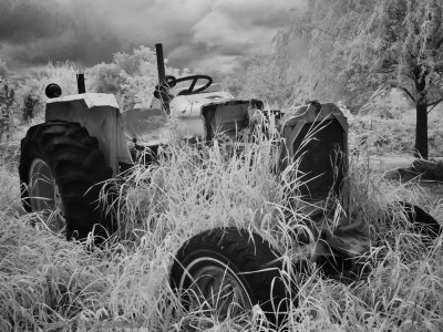 Old PiJoly's farm tractor in the bush infra red