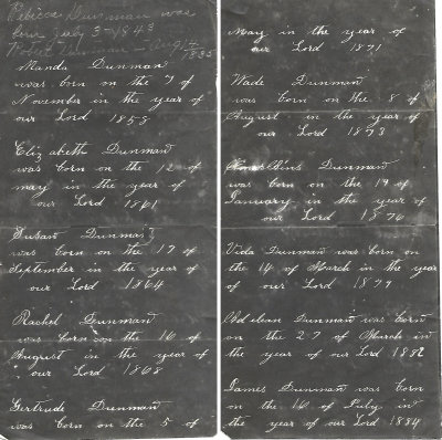  Handwritten list of James Lone Dunman's siblings