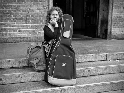 Young lady and her music instrument