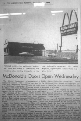 First McDonalds in Jackson, September 1969