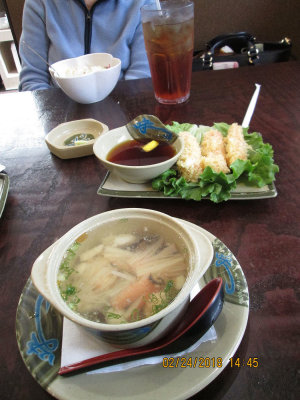 Crab stick tempura and seafood soup at Sakura! 