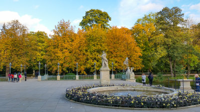 Trees are turning colors in front of the Palace on the water