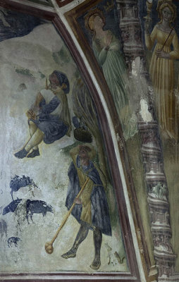 A rare fresco of two figures in typical 14th century dress