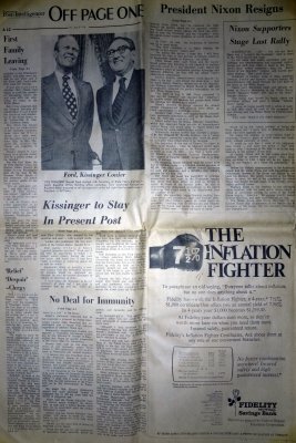 Newspaper from August 9, 1974 - Nixon Resigns