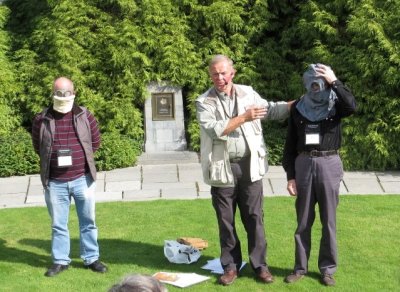 David demonstrating gas masks