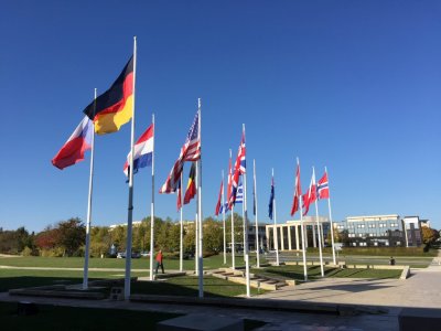 Flags outside museum