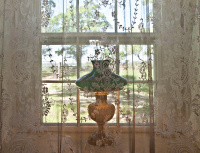 Lamp and lace, second floor hall