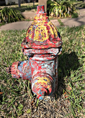 Colorful fireplug, Smithville, TX