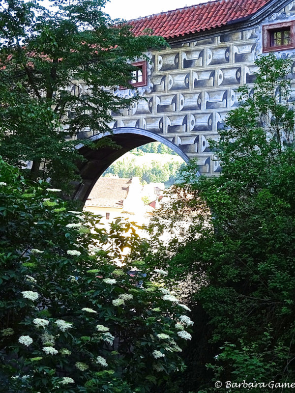 Part of the Cloak Bridge, high above the garden moat