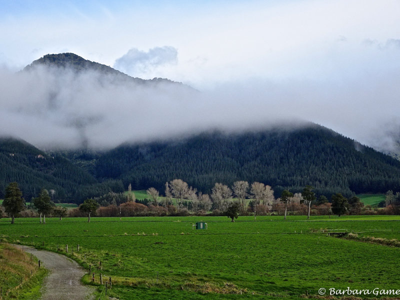 Low cloud and distant mountains, on way to the Marlborough Sounds