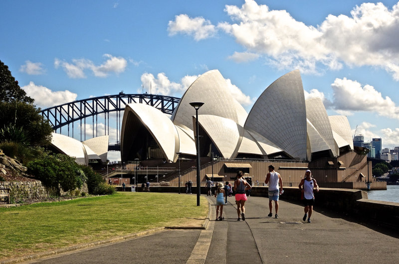 The Bridge and Opera House seen as approaching from Sydney's Royal Botanic Gardens