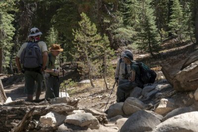 Taking a break from the long uphill hike