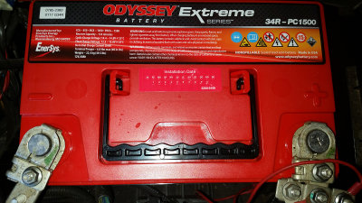 Odyssey 34R-PC1500 Extreme AGM battery in a 2013 Jeep Wrangler Rubicon unlimited