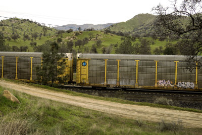 A freight train rumbles through the Tehachapi Pass