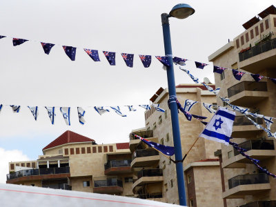 The streets are decorated with Israeli, Australian and New Zealand flags 31 Oct, 17