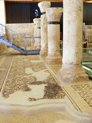 Inside the Byzantine Church with its ancient mosaic floor and columns