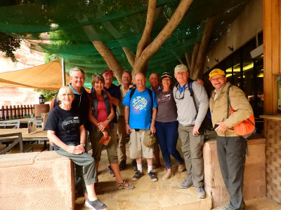 9Our group after the climb to the Monastery about to have a cool wine-beer 3 Nov, 17