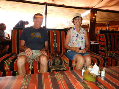 Claire and Garry waiting for lunch in the Bedouin tent 4 Nov, 17