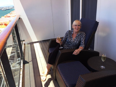  Sitting on our balcony enjoying our first champagne 27 Jan, 18