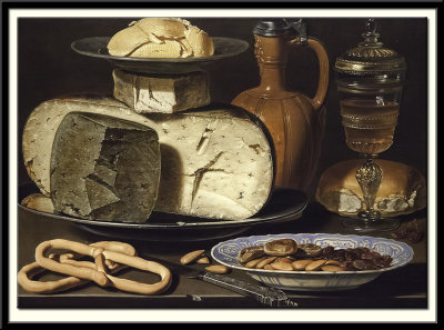 Still Life with Cheeses, Almonds and Pretzels, 1615