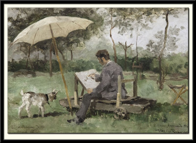 Armand Heins painting in open-air, 1881