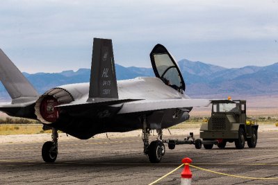 F 35 being towed  before leaving for Hill AFB.