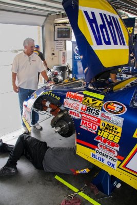 Getting the car ready to drop in the new engine.