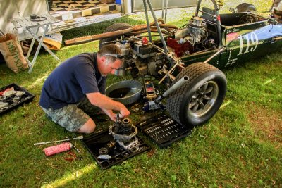 Changing gears on a Formula Ford.