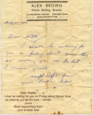 Alex Brown letter to Walter (brother)