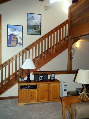 Living Room and Stairs to the Loft