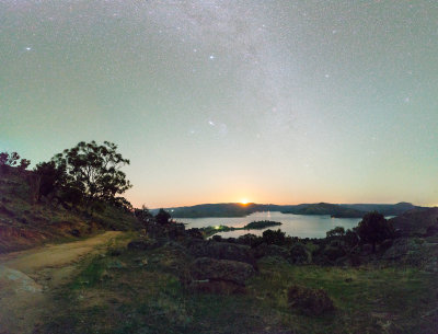 Moonset at Decca Hill over Lake Wyangala 6 image panorama