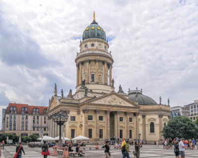The German Cathedral is on the left side of the Gendarmenmarkt