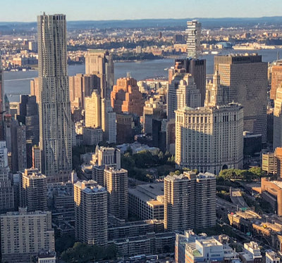 New York by Gehry and the David N Dinkins Municipal Building  seen from the air