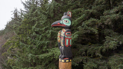 Raven at the top of the Auke Recreation Area Totem Pole