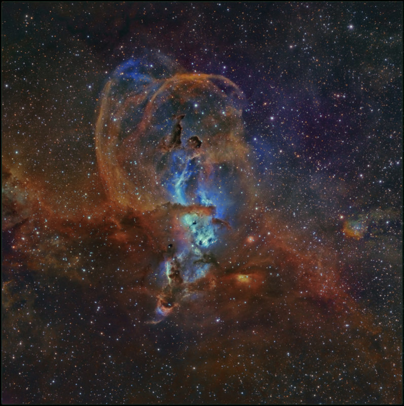 NGC 3576 - Hubble color mapped